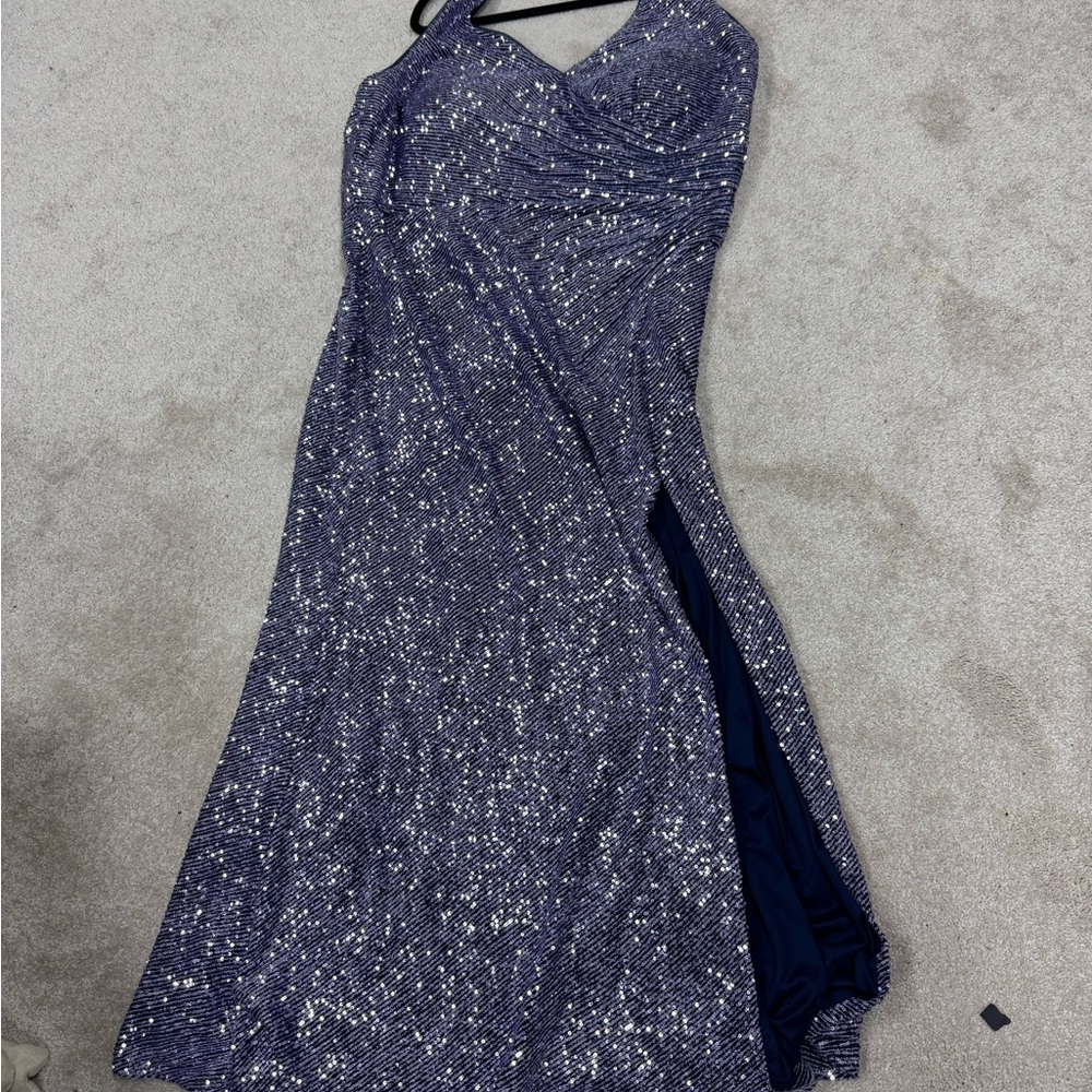 Elegant Navy Sequin Evening Dress